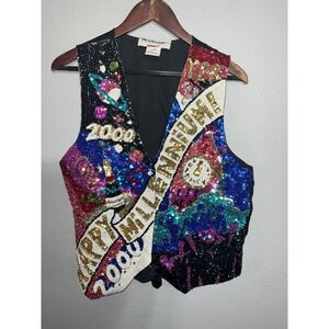 Vintage Fashion Fantasy Happy Millennium 2000 Sequin Vest Multicolor Y2K Medium